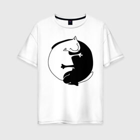 Женская футболка хлопок Oversize с принтом Инь-Янь Коты в Новосибирске, 100% хлопок | свободный крой, круглый ворот, спущенный рукав, длина до линии бедер
 | инь янь | кот | котэ | котята | купить | футболка