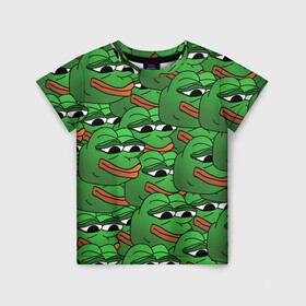 Детская футболка 3D с принтом Pepe The Frog в Новосибирске, 100% гипоаллергенный полиэфир | прямой крой, круглый вырез горловины, длина до линии бедер, чуть спущенное плечо, ткань немного тянется | frog | meme | memes | pepe | pepe the frog | грустная жабка | лягушка | лягушонок пепе | мем | мемы