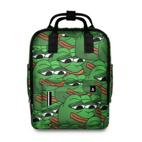 Женский рюкзак 3D с принтом Pepe The Frog в Новосибирске, 100% полиэстер | лямки с регулируемой длиной, сверху ручки, чтобы рюкзак нести как сумку. Основное отделение закрывается на молнию, как и внешний карман. Внутри два дополнительных кармана, один из которых закрывается на молнию. По бокам два дополнительных кармашка, куда поместится маленькая бутылочка
 | frog | meme | memes | pepe | pepe the frog | грустная жабка | лягушка | лягушонок пепе | мем | мемы