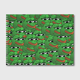 Альбом для рисования с принтом Pepe The Frog в Новосибирске, 100% бумага
 | матовая бумага, плотность 200 мг. | frog | meme | memes | pepe | pepe the frog | грустная жабка | лягушка | лягушонок пепе | мем | мемы