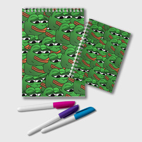 Блокнот с принтом Pepe The Frog в Новосибирске, 100% бумага | 48 листов, плотность листов — 60 г/м2, плотность картонной обложки — 250 г/м2. Листы скреплены удобной пружинной спиралью. Цвет линий — светло-серый
 | Тематика изображения на принте: frog | meme | memes | pepe | pepe the frog | грустная жабка | лягушка | лягушонок пепе | мем | мемы