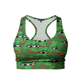 Женский спортивный топ 3D с принтом Pepe The Frog в Новосибирске, 82% полиэстер, 18% спандекс Ткань безопасна для здоровья, позволяет коже дышать, не мнется и не растягивается |  | frog | meme | memes | pepe | pepe the frog | грустная жабка | лягушка | лягушонок пепе | мем | мемы