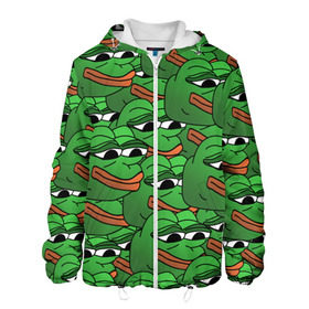 Мужская куртка 3D с принтом Pepe The Frog в Новосибирске, ткань верха — 100% полиэстер, подклад — флис | прямой крой, подол и капюшон оформлены резинкой с фиксаторами, два кармана без застежек по бокам, один большой потайной карман на груди. Карман на груди застегивается на липучку | Тематика изображения на принте: frog | meme | memes | pepe | pepe the frog | грустная жабка | лягушка | лягушонок пепе | мем | мемы