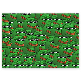 Поздравительная открытка с принтом Pepe The Frog в Новосибирске, 100% бумага | плотность бумаги 280 г/м2, матовая, на обратной стороне линовка и место для марки
 | frog | meme | memes | pepe | pepe the frog | грустная жабка | лягушка | лягушонок пепе | мем | мемы