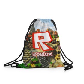 Рюкзак-мешок 3D с принтом ROBLOX в Новосибирске, 100% полиэстер | плотность ткани — 200 г/м2, размер — 35 х 45 см; лямки — толстые шнурки, застежка на шнуровке, без карманов и подкладки | Тематика изображения на принте: game | gamer | logo | roblox | игры | логотип | роблокс