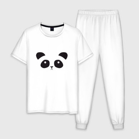 Мужская пижама хлопок с принтом Грустная пандочка в Новосибирске, 100% хлопок | брюки и футболка прямого кроя, без карманов, на брюках мягкая резинка на поясе и по низу штанин
 | грустный | милый | мишка | мордочка | панда