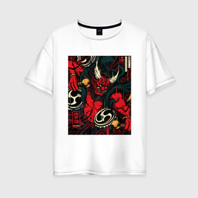 Женская футболка хлопок Oversize с принтом God of thunder в Новосибирске, 100% хлопок | свободный крой, круглый ворот, спущенный рукав, длина до линии бедер
 | art | demon | god | japan | monster | shinto | арт | бог | демон | иллюстрация | монстр | япония | японский