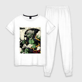 Женская пижама хлопок с принтом God of wind в Новосибирске, 100% хлопок | брюки и футболка прямого кроя, без карманов, на брюках мягкая резинка на поясе и по низу штанин | art | demon | god | japan | monster | shinto | арт | бог | демон | иллюстрация | монстр | япония | японский