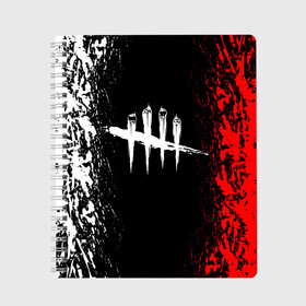 Тетрадь с принтом DEAD BY DAYLIGHT в Новосибирске, 100% бумага | 48 листов, плотность листов — 60 г/м2, плотность картонной обложки — 250 г/м2. Листы скреплены сбоку удобной пружинной спиралью. Уголки страниц и обложки скругленные. Цвет линий — светло-серый
 | dbd | dead by daylight | survival horror | дбд | мертвы к рассвету