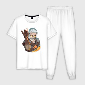 Мужская пижама хлопок с принтом The Witcher, Ведьмак в Новосибирске, 100% хлопок | брюки и футболка прямого кроя, без карманов, на брюках мягкая резинка на поясе и по низу штанин
 | 