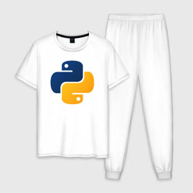 Мужская пижама хлопок с принтом Python в Новосибирске, 100% хлопок | брюки и футболка прямого кроя, без карманов, на брюках мягкая резинка на поясе и по низу штанин
 | Тематика изображения на принте: code | codes | pyhton | код | коды | питон | программирование | язык программирования