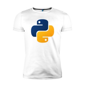 Мужская футболка премиум с принтом Python в Новосибирске, 92% хлопок, 8% лайкра | приталенный силуэт, круглый вырез ворота, длина до линии бедра, короткий рукав | code | codes | pyhton | код | коды | питон | программирование | язык программирования