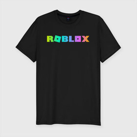 Мужская футболка премиум с принтом ROBLOX в Новосибирске, 92% хлопок, 8% лайкра | приталенный силуэт, круглый вырез ворота, длина до линии бедра, короткий рукав | roblox | игра | компьютерная игра | логотип | онлайн | онлайн игра | роблакс | роблокс