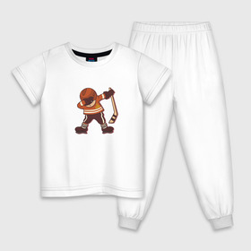 Детская пижама хлопок с принтом СССР Хоккей Dab в Новосибирске, 100% хлопок |  брюки и футболка прямого кроя, без карманов, на брюках мягкая резинка на поясе и по низу штанин
 | Тематика изображения на принте: dab | hockey | national team | болельщику | вымпел | даб | для мужчины | для парня | дэб | метеор | мультяшный | нарисованный | сборная по хоккею | сборная ссср | ссср | хоккеист | хоккей | шайбу
