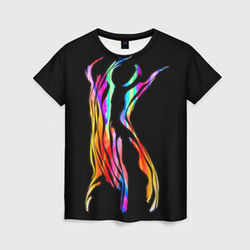Женская футболка 3D с принтом Девушка и волны  в Новосибирске, 100% полиэфир ( синтетическое хлопкоподобное полотно) | прямой крой, круглый вырез горловины, длина до линии бедер | 23 | 8 | абстракция | вечеринка | волны | девушка | зебра | мальчишник | необычный | обнаженная | подарок | полосатая | полоски | полосы | прикольный | радуга | свет | светящийся | силуэт | стиль | сувенир