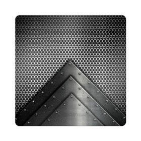 Магнит виниловый Квадрат с принтом Броня металлическая в Новосибирске, полимерный материал с магнитным слоем | размер 9*9 см, закругленные углы | Тематика изображения на принте: абстракция | броня | геометрия | железо | кольчуга | конус | круги | линии | металл | полосы | сетка | сталь | текстура | треугольник