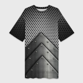 Платье-футболка 3D с принтом Броня металлическая в Новосибирске,  |  | абстракция | броня | геометрия | железо | кольчуга | конус | круги | линии | металл | полосы | сетка | сталь | текстура | треугольник