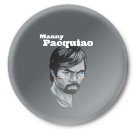 Значок с принтом Manny Pacquiao в Новосибирске,  металл | круглая форма, металлическая застежка в виде булавки | Тематика изображения на принте: manny pacquiao | pac man | pacquiao | бокс | мэнни пакьяо | пакьяо