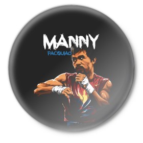 Значок с принтом Manny в Новосибирске,  металл | круглая форма, металлическая застежка в виде булавки | manny pacquiao | pac man | pacquiao | бокс | мэнни пакьяо | пакьяо