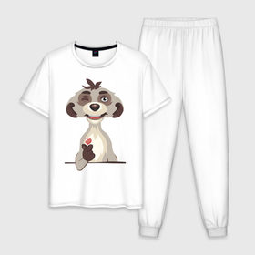 Мужская пижама хлопок с принтом С любовью, Сурикат в Новосибирске, 100% хлопок | брюки и футболка прямого кроя, без карманов, на брюках мягкая резинка на поясе и по низу штанин
 | 