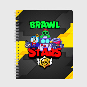 Тетрадь с принтом BRAWL STARS 2020 в Новосибирске, 100% бумага | 48 листов, плотность листов — 60 г/м2, плотность картонной обложки — 250 г/м2. Листы скреплены сбоку удобной пружинной спиралью. Уголки страниц и обложки скругленные. Цвет линий — светло-серый
 | 8 | 8bit | bit | brawl | brawlstars | crow | leon | leonskin | max | mr p | sally | virus | бит | бравл | звезды | игра | космо | леон | макс | мультик | пламя | робот | старc | старз