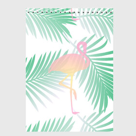 Скетчбук с принтом Фламинго в джунглях в Новосибирске, 100% бумага
 | 48 листов, плотность листов — 100 г/м2, плотность картонной обложки — 250 г/м2. Листы скреплены сверху удобной пружинной спиралью | Тематика изображения на принте: арт | джунгли | лес | леса | пальма | пальмы | папоротник | розовый фламинго | фламинго