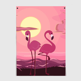 Постер с принтом фламинго в Новосибирске, 100% бумага
 | бумага, плотность 150 мг. Матовая, но за счет высокого коэффициента гладкости имеет небольшой блеск и дает на свету блики, но в отличии от глянцевой бумаги не покрыта лаком | flamingo | pink | арт | животные | искусство | картина | пейзаж | природа | пруд | рисунок | розовый | фламинго