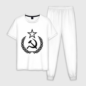 Мужская пижама хлопок с принтом СССР в Новосибирске, 100% хлопок | брюки и футболка прямого кроя, без карманов, на брюках мягкая резинка на поясе и по низу штанин
 | венки | венок | герб | гербы | звезда | звёзды | коммунизм | коммунист | коммунисты | молот | молоты | серп | серпы | символ | символы | советский союз | ссср