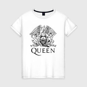 Женская футболка хлопок с принтом QUEEN в Новосибирске, 100% хлопок | прямой крой, круглый вырез горловины, длина до линии бедер, слегка спущенное плечо | queen | rock | брайан мэи | группа queen | группа квин | джон дикон | квин | королева | король | роджер тейлор | рок | фредди меркьюри