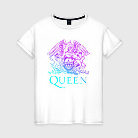 Женская футболка хлопок с принтом QUEEN в Новосибирске, 100% хлопок | прямой крой, круглый вырез горловины, длина до линии бедер, слегка спущенное плечо | queen | rock | брайан мэи | группа queen | группа квин | джон дикон | квин | королева | король | роджер тейлор | рок | фредди меркьюри