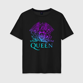 Женская футболка хлопок Oversize с принтом QUEEN в Новосибирске, 100% хлопок | свободный крой, круглый ворот, спущенный рукав, длина до линии бедер
 | queen | rock | брайан мэи | группа queen | группа квин | джон дикон | квин | королева | король | роджер тейлор | рок | фредди меркьюри