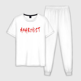 Мужская пижама хлопок с принтом Анархист в Новосибирске, 100% хлопок | брюки и футболка прямого кроя, без карманов, на брюках мягкая резинка на поясе и по низу штанин
 | anarchism | anarchist | anarchy | music | punk | revolution | rock | system | анархизм | анархист | анархия | гражданская | летов | музыка | оборона | панк | революция | рок