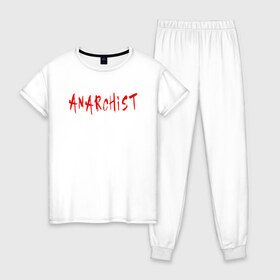 Женская пижама хлопок с принтом Анархист в Новосибирске, 100% хлопок | брюки и футболка прямого кроя, без карманов, на брюках мягкая резинка на поясе и по низу штанин | anarchism | anarchist | anarchy | music | punk | revolution | rock | system | анархизм | анархист | анархия | гражданская | летов | музыка | оборона | панк | революция | рок