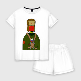 Женская пижама с шортиками хлопок с принтом СountryHumans - Россия в Новосибирске, 100% хлопок | футболка прямого кроя, шорты свободные с широкой мягкой резинкой | country humans | интернет приколы | мемы | прикольные картинки | россия | сountryhumans | ссср