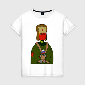 Женская футболка хлопок с принтом СountryHumans - Россия в Новосибирске, 100% хлопок | прямой крой, круглый вырез горловины, длина до линии бедер, слегка спущенное плечо | country humans | интернет приколы | мемы | прикольные картинки | россия | сountryhumans | ссср