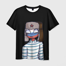 Мужская футболка 3D с принтом CountryHumans - Россия в Новосибирске, 100% полиэфир | прямой крой, круглый вырез горловины, длина до линии бедер | 23 | army | country | countryhumans | humans | memes | patriot | russia | армия | звезда | красная | мем | патриот | россия | страна | тельняшка | флаг | человечек | шапка