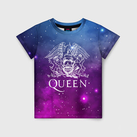 Детская футболка 3D с принтом QUEEN в Новосибирске, 100% гипоаллергенный полиэфир | прямой крой, круглый вырез горловины, длина до линии бедер, чуть спущенное плечо, ткань немного тянется | queen | rock | брайан мэи | группа queen | группа квин | джон дикон | квин | королева | король | роджер тейлор | рок | фредди меркьюри