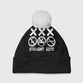 Шапка 3D c помпоном с принтом straight edge в Новосибирске, 100% полиэстер | универсальный размер, печать по всей поверхности изделия | edge | hardcore | no drugs | straight | straight edge | sxe | грань | четкая | чёткая грань