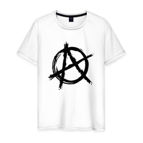 Мужская футболка хлопок с принтом АНАРХИЯ в Новосибирске, 100% хлопок | прямой крой, круглый вырез горловины, длина до линии бедер, слегка спущенное плечо. | anarchy | riot | rock | анархия | бунт | знаки | музыка | панки | рок | символ
