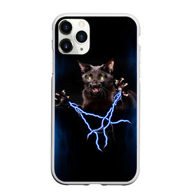 Чехол для iPhone 11 Pro матовый с принтом Грозовой кошак(громовержец) в Новосибирске, Силикон |  | Тематика изображения на принте: грозовой | громовержец | кот | кошак | молнии | разряды | черный