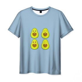 Мужская футболка 3D с принтом Авокадо в Новосибирске, 100% полиэфир | прямой крой, круглый вырез горловины, длина до линии бедер | Тематика изображения на принте: авокадо | авокадо с сердечком | авокадо сердечко | авокадо сердце | авокадо эмоции | сердечко | четыре | четыре авокадо