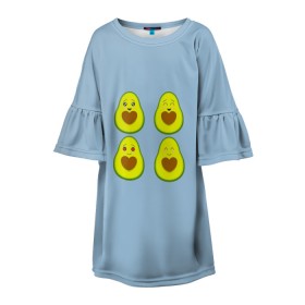 Детское платье 3D с принтом Авокадо в Новосибирске, 100% полиэстер | прямой силуэт, чуть расширенный к низу. Круглая горловина, на рукавах — воланы | авокадо | авокадо с сердечком | авокадо сердечко | авокадо сердце | авокадо эмоции | сердечко | четыре | четыре авокадо