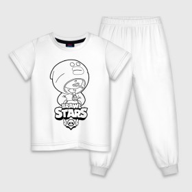 Детская пижама хлопок с принтом Brawl Stars LEON (раскраска) в Новосибирске, 100% хлопок |  брюки и футболка прямого кроя, без карманов, на брюках мягкая резинка на поясе и по низу штанин
 | Тематика изображения на принте: brawl | brawl stars | crow | leon | sally | shark | stars | акула | бравл | бравл старс | браво старс | игра | компьютерная | кров | леон | леон акула | раскраска | старс | шарк