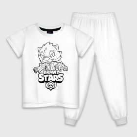 Детская пижама хлопок с принтом Brawl Stars LEON (раскраска) в Новосибирске, 100% хлопок |  брюки и футболка прямого кроя, без карманов, на брюках мягкая резинка на поясе и по низу штанин
 | Тематика изображения на принте: brawl | brawl stars | crow | leon | sally | shark | stars | акула | бравл | бравл старс | браво старс | игра | компьютерная | кров | леон | леон акула | раскраска | старс | шарк
