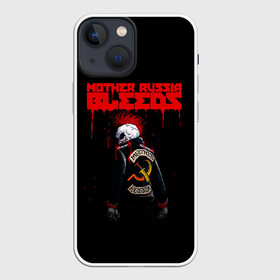 Чехол для iPhone 13 mini с принтом Mother Russia Bleeds в Новосибирске,  |  | 8 бит | bleeds | mother | pixel | russia | видеоигра | восьмибитная | игра | кровавая | кровоточит | кровь | куртка | мать | надпись | пиксель | пиксельная | ракез | россия | скелет | скелетон | текст | череп