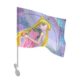 Флаг для автомобиля с принтом Sailor Moon в Новосибирске, 100% полиэстер | Размер: 30*21 см | baby | bunny | girl | like | pink | sailormoon | usagi | вода капли | воин | волосы | глаза | девушка | дождь | зайчик | зонтик | котик | кролик | лето | луна | малышка | матроска | небо | облака | природа | радуга | розовый