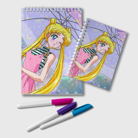 Блокнот с принтом Sailor Moon в Новосибирске, 100% бумага | 48 листов, плотность листов — 60 г/м2, плотность картонной обложки — 250 г/м2. Листы скреплены удобной пружинной спиралью. Цвет линий — светло-серый
 | baby | bunny | girl | like | pink | sailormoon | usagi | вода капли | воин | волосы | глаза | девушка | дождь | зайчик | зонтик | котик | кролик | лето | луна | малышка | матроска | небо | облака | природа | радуга | розовый