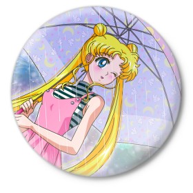 Значок с принтом Sailor Moon в Новосибирске,  металл | круглая форма, металлическая застежка в виде булавки | Тематика изображения на принте: baby | bunny | girl | like | pink | sailormoon | usagi | вода капли | воин | волосы | глаза | девушка | дождь | зайчик | зонтик | котик | кролик | лето | луна | малышка | матроска | небо | облака | природа | радуга | розовый