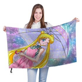 Флаг 3D с принтом Sailor Moon в Новосибирске, 100% полиэстер | плотность ткани — 95 г/м2, размер — 67 х 109 см. Принт наносится с одной стороны | baby | bunny | girl | like | pink | sailormoon | usagi | вода капли | воин | волосы | глаза | девушка | дождь | зайчик | зонтик | котик | кролик | лето | луна | малышка | матроска | небо | облака | природа | радуга | розовый