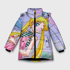 Зимняя куртка для девочек 3D с принтом Sailor Moon в Новосибирске, ткань верха — 100% полиэстер; подклад — 100% полиэстер, утеплитель — 100% полиэстер. | длина ниже бедра, удлиненная спинка, воротник стойка и отстегивающийся капюшон. Есть боковые карманы с листочкой на кнопках, утяжки по низу изделия и внутренний карман на молнии. 

Предусмотрены светоотражающий принт на спинке, радужный светоотражающий элемент на пуллере молнии и на резинке для утяжки. | Тематика изображения на принте: baby | bunny | girl | like | pink | sailormoon | usagi | вода капли | воин | волосы | глаза | девушка | дождь | зайчик | зонтик | котик | кролик | лето | луна | малышка | матроска | небо | облака | природа | радуга | розовый